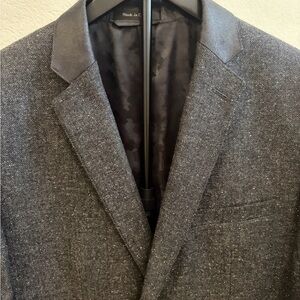 Marc New York Charcoal Herringbone Blazer With Leather Collar
